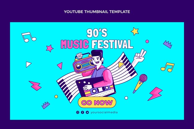 Miniatura desenhada à mão do youtube do festival de música nostálgica dos anos 90