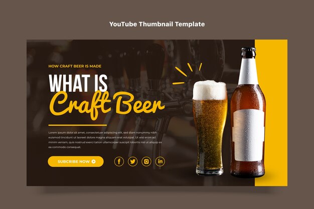 Miniatura do youtube de cerveja artesanal de design plano