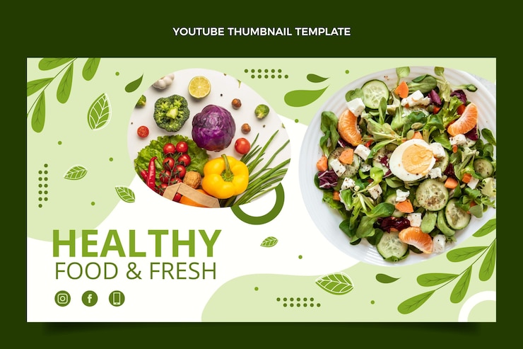 Vetor grátis miniatura do youtube de comida saudável em design plano