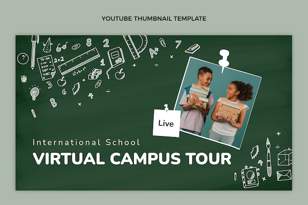 Miniatura do youtube de escola internacional desenhada à mão