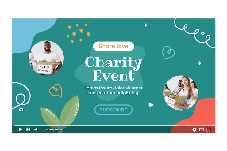 Vetor grátis miniatura do youtube de evento de caridade plana desenhada à mão