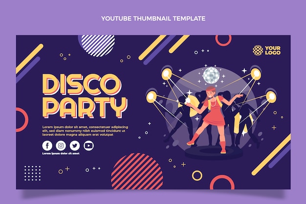 Vetor grátis miniatura do youtube de festa de discoteca plana