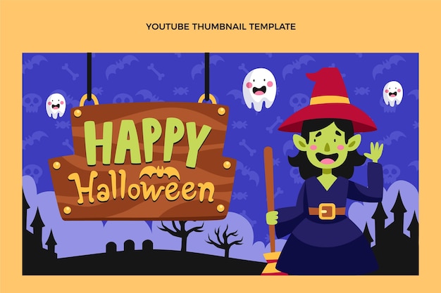 Vetor grátis miniatura plana desenhada à mão do youtube de halloween