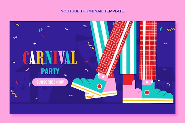 Vetor grátis miniatura plana do youtube de carnaval