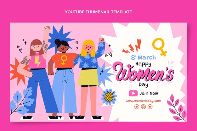 Vetor grátis miniatura plana do youtube do dia internacional da mulher