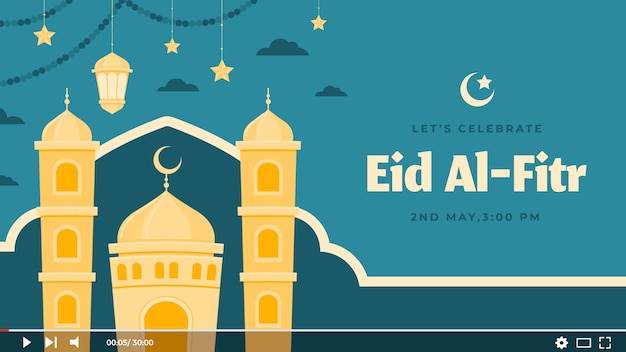 Vetor grátis miniatura plana do youtube eid al-fitr