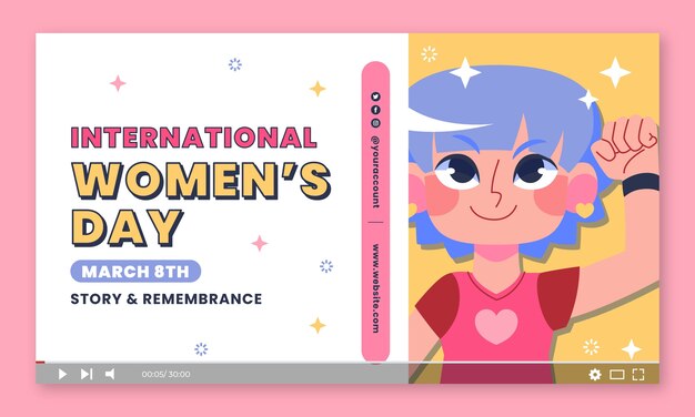Miniatura plana do youtube para a celebração do dia da mulher