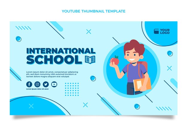 Miniatura plana e mínima do youtube para frequentar uma escola internacional