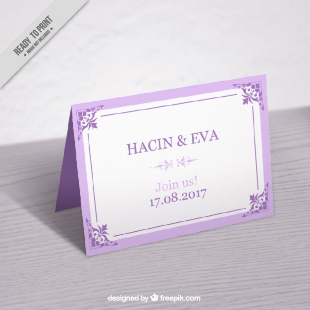 Vetor grátis mockup cartão de casamento do lilac do vintage bonito