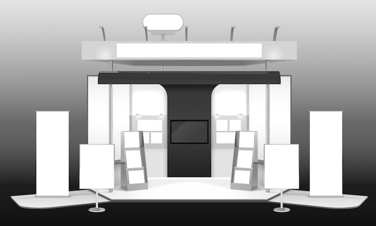 Vetor grátis mockup de design 3d de stand de exposição