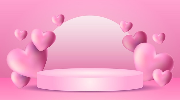 Mockup Valentines Podium com corações 3D realistas