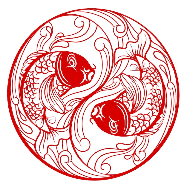 Vetor grátis moda chinês ying yang com peixe