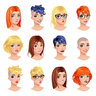 Moda feminina avatares penteados olhos e bocas são arquivos vector intercambiáveis ​​objetos isolados