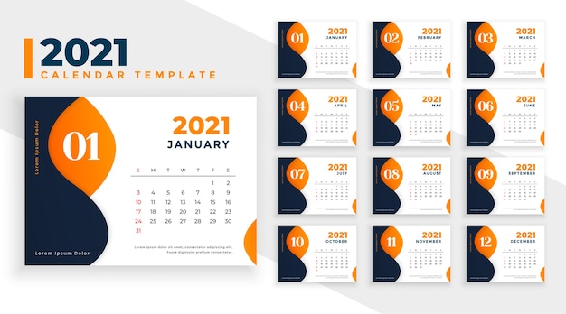 Modelo abstrato de calendário de ano novo em tema laranja