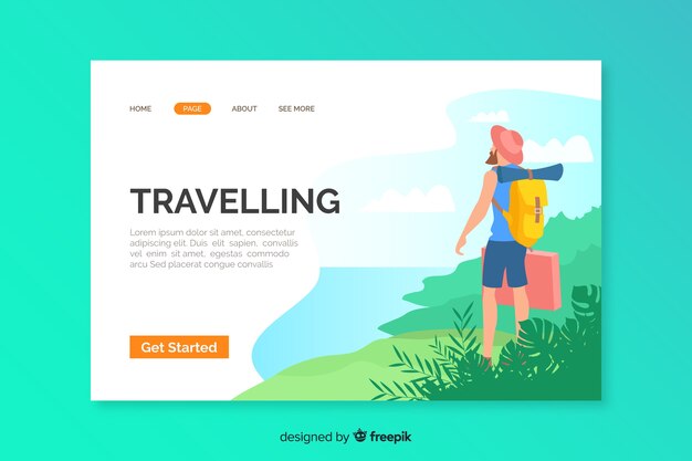 Modelo da página de destino da viagem ilustrada