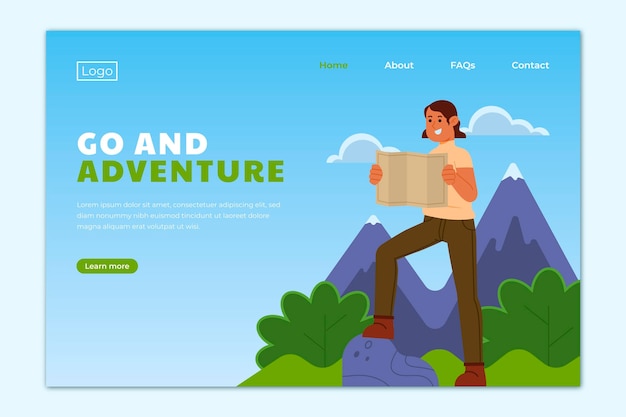 Vetor grátis modelo da web de aventura em design plano