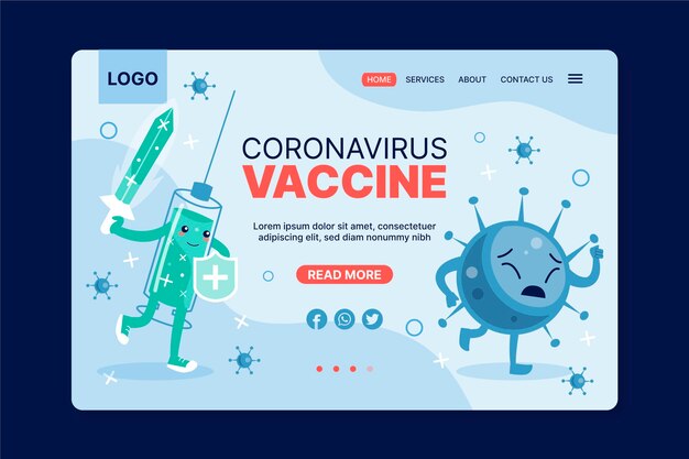 Vetor grátis modelo da web de vacina de coronavírus plana