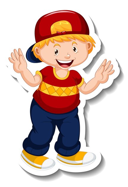Modelo de adesivo com um personagem de desenho animado de menino isolado