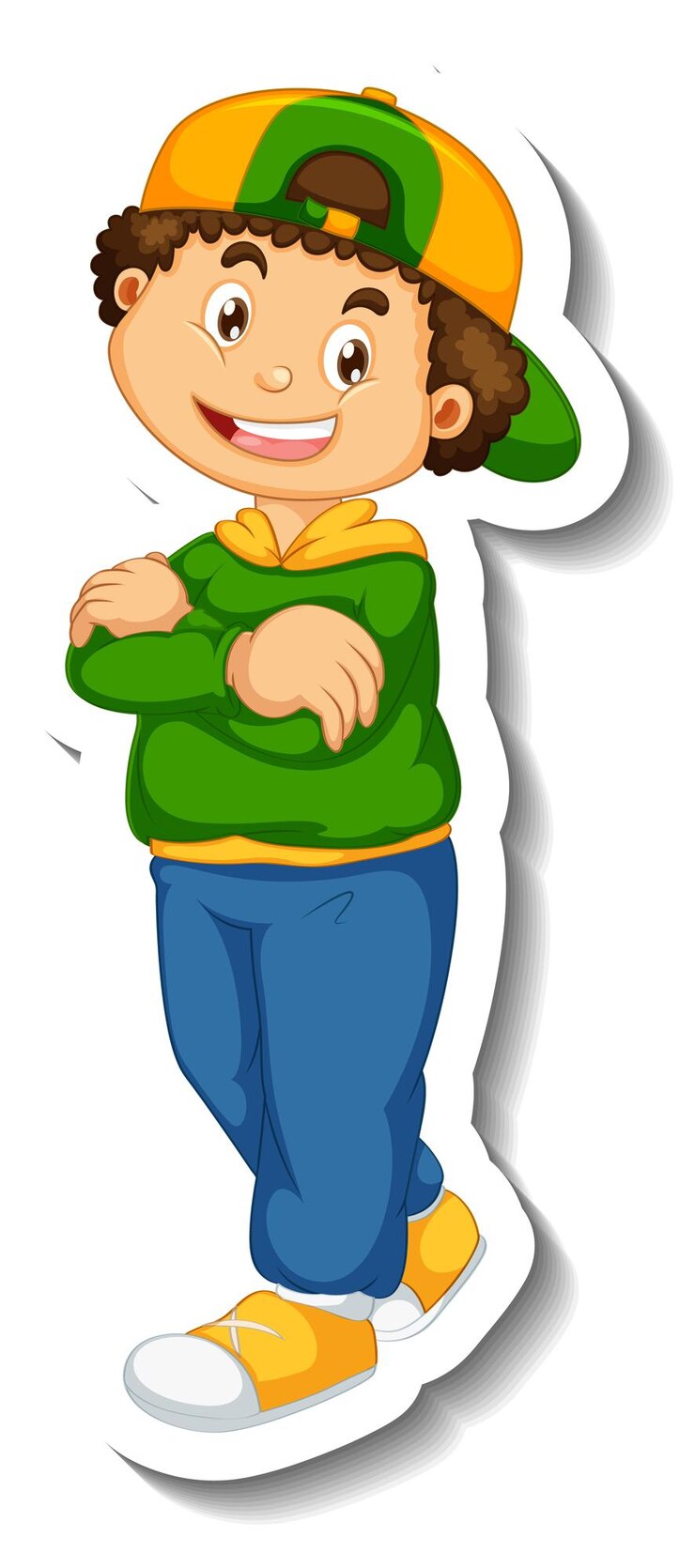 Vetor grátis modelo de adesivo com um personagem de desenho animado de menino isolado