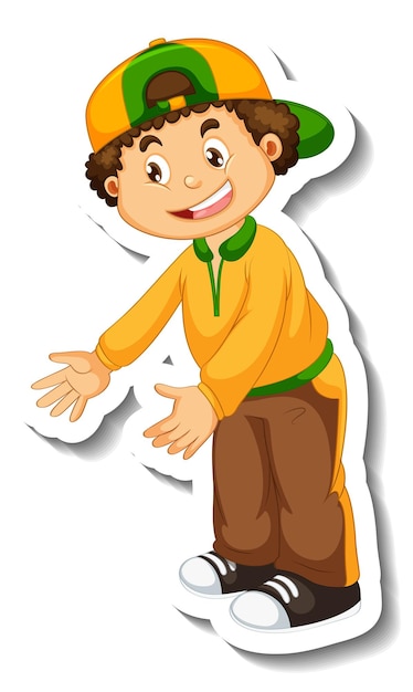 Modelo de adesivo com um personagem de desenho animado de menino isolado