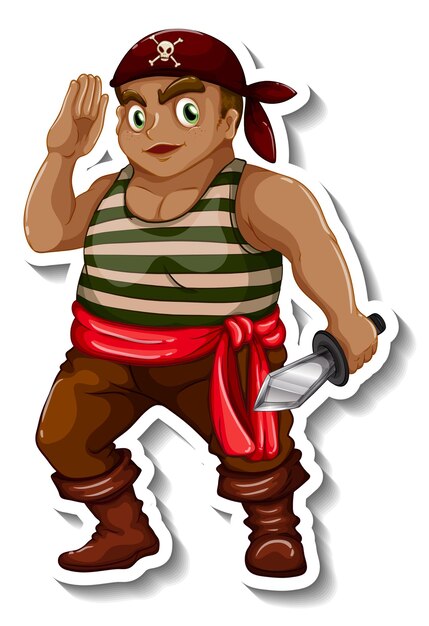 Modelo de adesivo com um personagem de desenho animado de menino pirata isolado