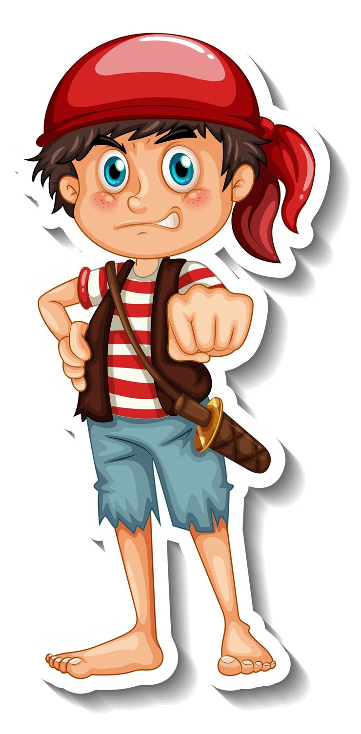 Vetor grátis modelo de adesivo com um personagem de desenho animado de menino pirata isolado