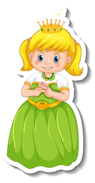 Vetor grátis modelo de adesivo com uma pequena personagem de desenho animado de princesa isolada