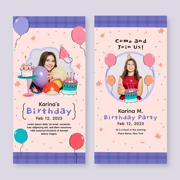 Modelo de aniversário desenhado a mão