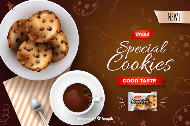 Vetor grátis modelo de anúncio para cookies com rabiscos