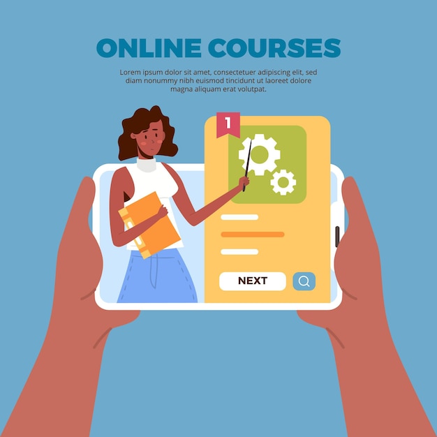 Vetor grátis modelo de aprendizagem on-line com cursos