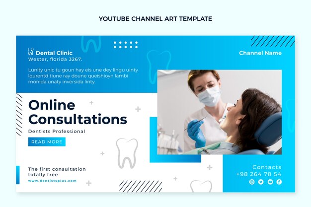 Modelo de arte de canal do youtube de clínica odontológica gradiente