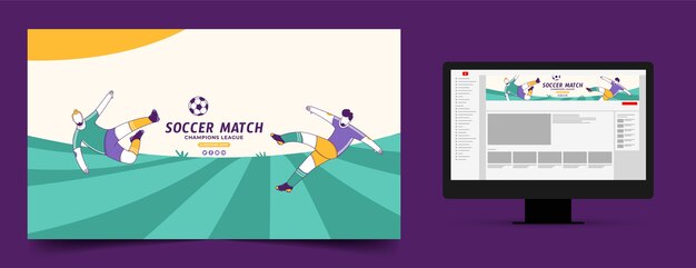 Modelo de arte de canal do youtube de futebol desenhado à mão