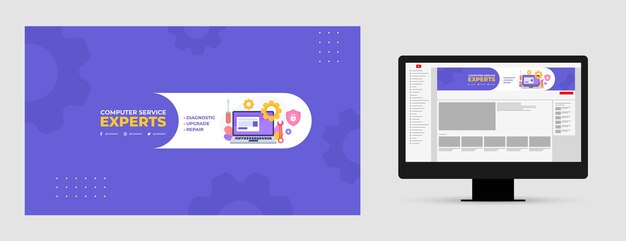 Modelo de arte de canal do youtube de reparação de tecnologia de design plano