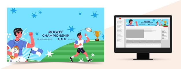 Modelo de arte do canal do youtube de jogo de rugby