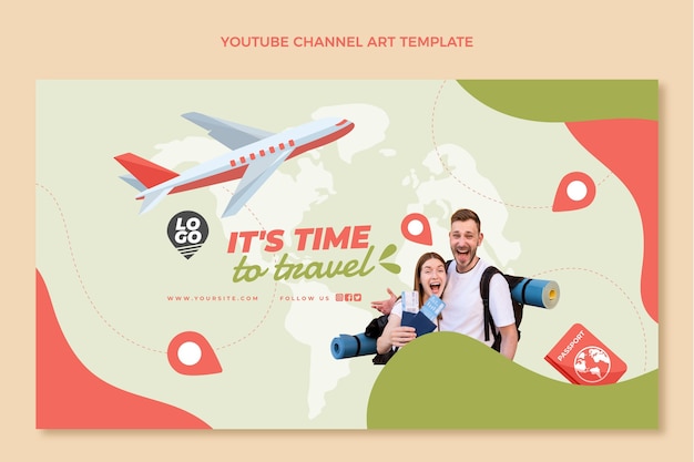 Modelo de arte do canal do youtube para viagens planas