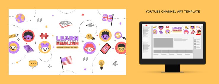 Vetor grátis modelo de aulas de inglês de design plano desenhado à mão