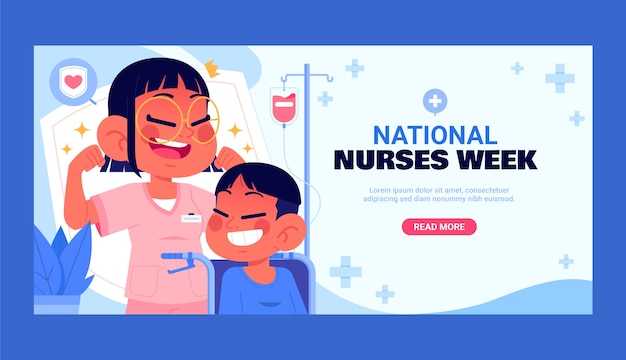 Vetor grátis modelo de bandeira horizontal da semana nacional das enfermeiras planas