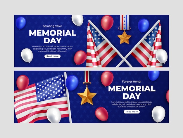 Modelo de bandeira horizontal de gradiente para o feriado americano do memorial day