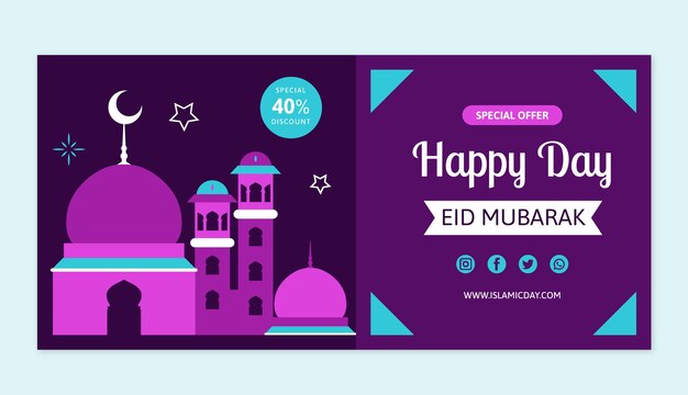 Modelo de bandeira horizontal de venda de Eid al-Fitr com templo