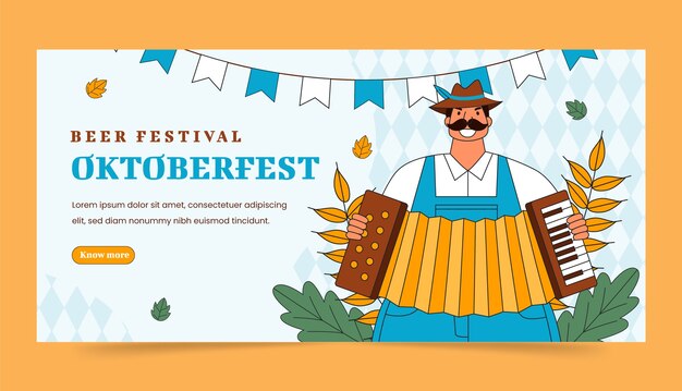 Modelo de bandeira horizontal desenhada à mão para a celebração do festival de cerveja Oktoberfest