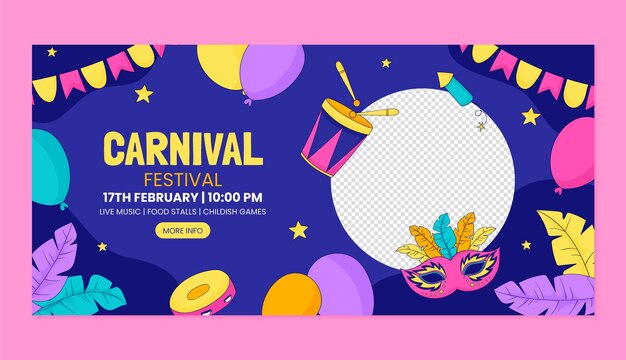 Modelo de bandeira horizontal desenhada à mão para celebração de festas de carnaval