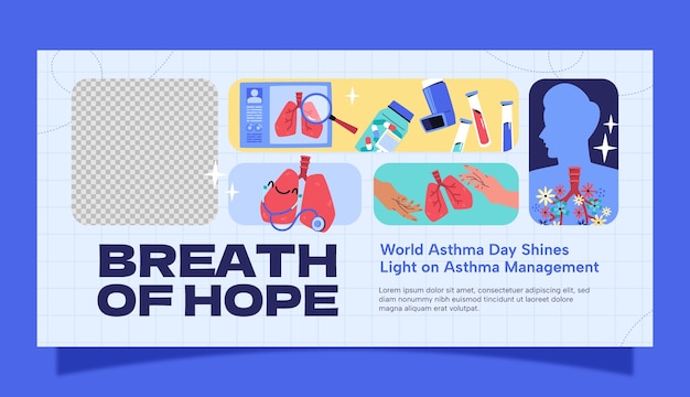 Vetor grátis modelo de bandeira horizontal do dia da asma do mundo plano