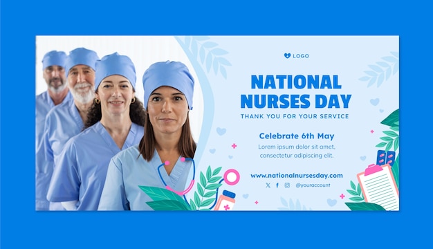 Vetor grátis modelo de bandeira horizontal plana para a celebração da semana nacional das enfermeiras