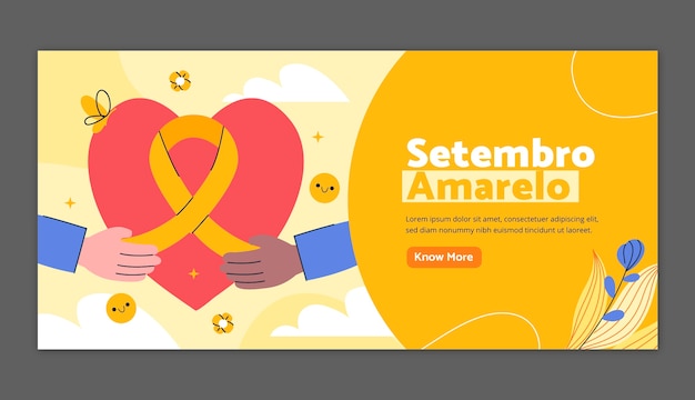 Modelo de bandeira horizontal plana para a conscientização do mês brasileiro de prevenção de suicídios