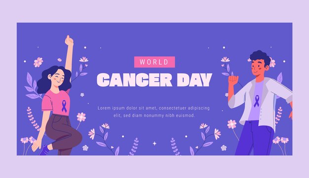 Modelo de bandeira horizontal plana para conscientização sobre o dia mundial do câncer