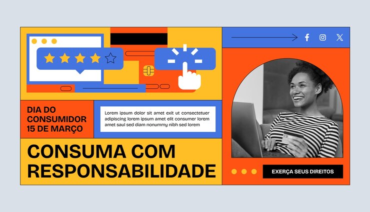 Vetor grátis modelo de bandeira horizontal plana para o dia mundial dos direitos do consumidor.