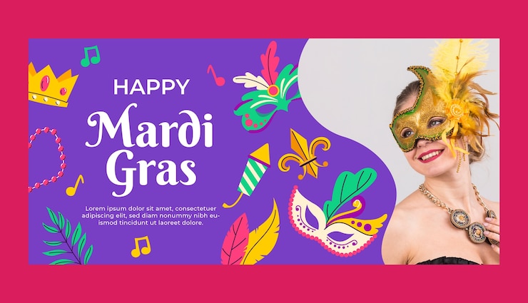 Vetor grátis modelo de bandeira horizontal plana para o festival de mardi gras