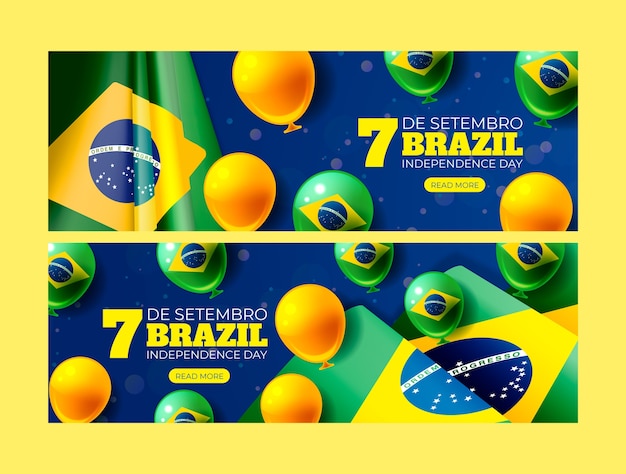 Vetor grátis modelo de bandeira horizontal realista para a celebração do dia da independência do brasil