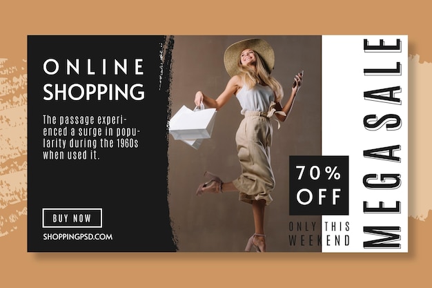 Vetor grátis modelo de banner com 70% de desconto para compras online