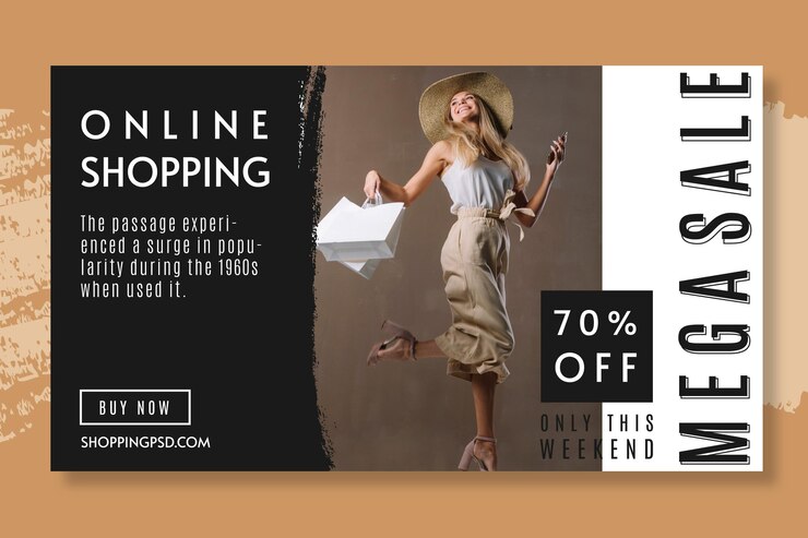 Vetor grátis modelo de banner com 70% de desconto para compras online